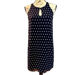 CHARLOTTE RUSSE halter dress, dark blue white polka dots, sz M, lined, keyhole